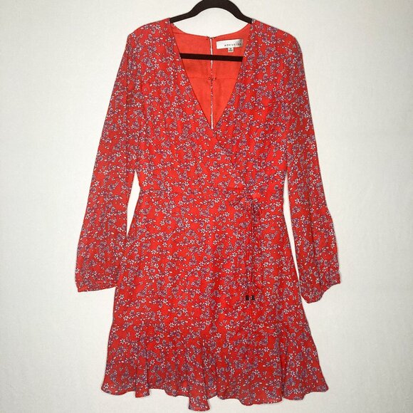 Anthropologie Adelyn Rae Red White Floral Faux Wrap Dress Sz Medium NWOT V-Neck - Picture 1 of 13